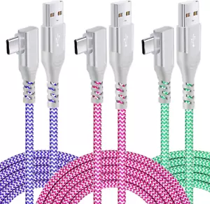 10Ft USB C Charger Cable, 3-Pack Right Angle USB a to USB C Cable, Nylon Braided - Picture 1 of 12