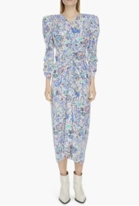 NUEVO $1395 Isabel Marant Albi Vestido de Seda Elástico Acanalado Estampado de Lunares en 8 EE. UU. / 40 FR - Imagen 1 de 6