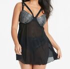 Figleaves Curve Babydoll Black Silver 42B Lace Me Up Padded Bra Chemise Nightie
