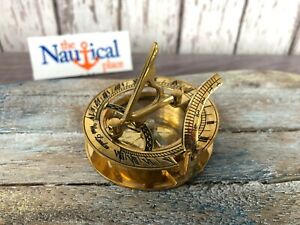 Brass Sundial Desk Compass - Old Vintage Antique Pocket Style -Nautical Maritime
