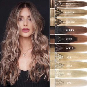 170G+ Dick Echthaar Clip in Remy Human Hair Extensions Haarverlängerung 8Tressen - Bild 1 von 36
