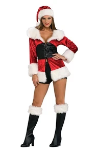 LACE UP MISS SANTA SEXY MRS CLAUS ADULT WOMENS FANCY DRESS CHRISTMAS COSTUME - Picture 1 of 2