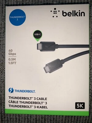 Bellkin Thunderbolt 3 Cable - USBC to USBC - 40Gbps - 100 Watts - Black - Image 1 of 3