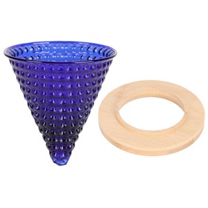 (blue)Coffee Pot Coffee Dripper Coffee Filter Funnel Elegant Glass With Wood
