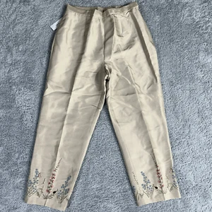 Andrea Viccaro Damen Vintage Boho 100% Seide bestickt Hose L hellbraun geblümt - Bild 1 von 24