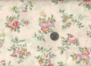 Classic Cottons *CHANTILLY ROSE* Fabric PINK Cottage ROSES ON IVORY LACE - Picture 1 of 1