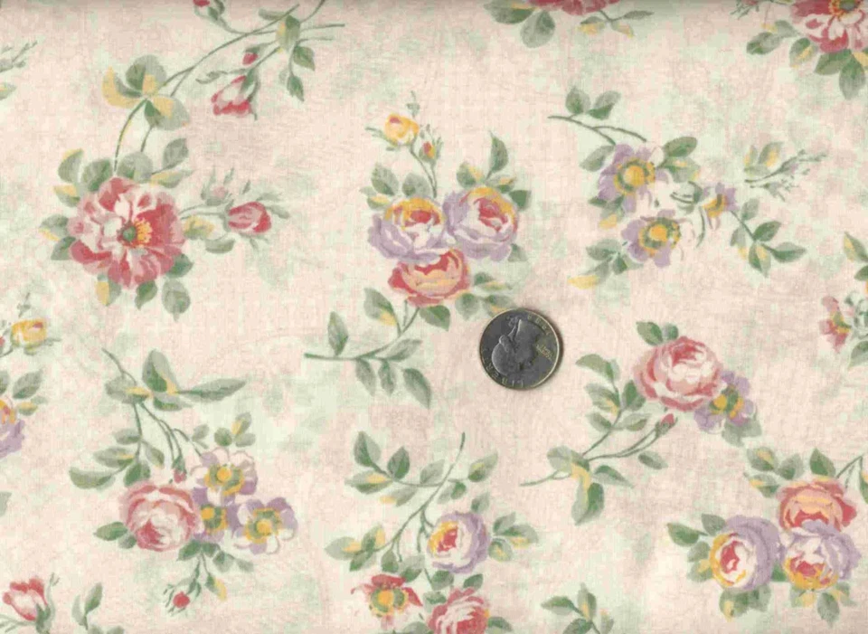 Classic Cottons *CHANTILLY ROSE* Fabric PINK Cottage ROSES ON IVORY LACE - Image 1 of 1
