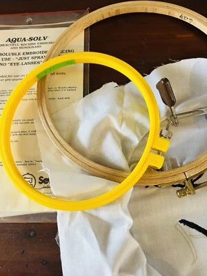3 Metal, Plastic & Wood Embroidery Hoop Rings 6",7",8" & 1 Embroidery Cloth Pck! - Image 1 of 4