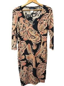 Connected Dress 8 Petite Paisley Colorful V Neck 3/4 Sleeve Stretch Sheath - Picture 1 of 9
