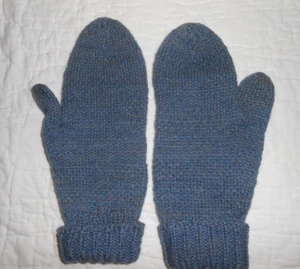 Antique Vintage Adult Handmade Wool Knitted Mittens Blue/Gray Provenance 11 1/2" - Picture 1 of 5