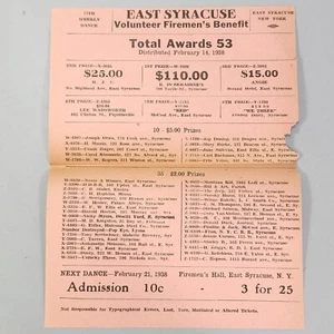 1938 Stampa Pubblicità East Syracuse New York Pompieri Benefit Danza Volantino San Valentino - Foto 1 di 14