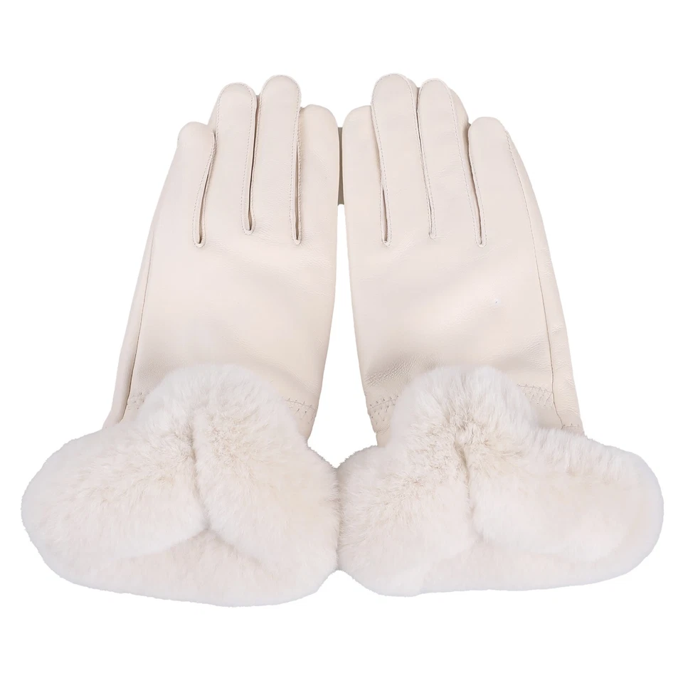 Guantes cálidos de invierno para mujer de cuero genuino Rex piel de conejo puño forrado de terciopelo Foto 1 de 4