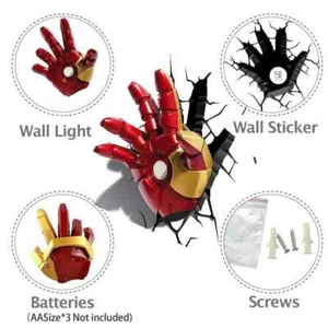 Marvel Avengers Thor Hammer MJOLNIR Iron Man Hand 3D Deco Wall LED Night Light - Picture 1 of 9