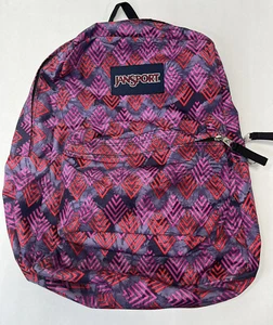 Jansport Superbreak Backpack T5010JE Multi Red Purple Diamond Arrows EUC - Picture 1 of 5