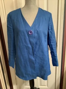 Lafayette 148 Women's Button Front Jacket Blazer Linen Blue Size 12 - Picture 1 of 7