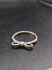 Ladies Sterling Silver Pandora Bow CZ Stacking Ring Size N Or 54 - Picture 1 of 6