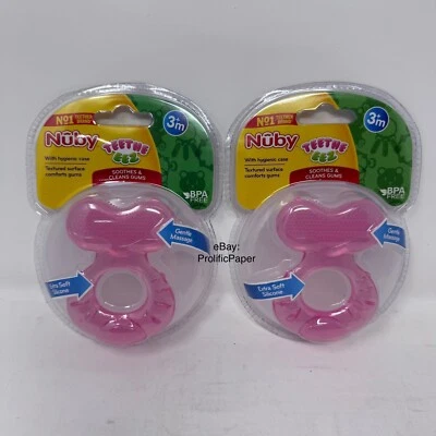 *2 PACK* Nuby Silicone Teethe-EEZ Teether with Bristles, Hygienic Case, BPA FREE - Image 1 of 4