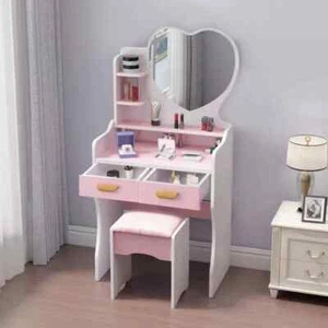 Toeletta Specchio Cuore Sgabello Postazione Trucco Camera Cameretta Rosa - Foto 1 di 1