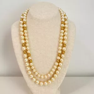 Napier Necklace Double Stranded Pearl And Gold Beads Box Clasp - Picture 1 of 8