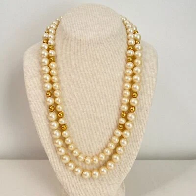 Collar Napier Doble Cadena Perla Y Cuentas de Oro Cierre de Caja Foto 1 de 4