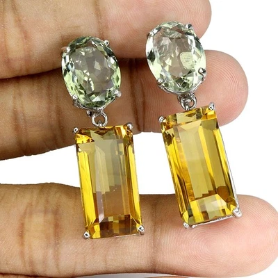 Pendientes de plata de ley 925 octágono citrino 59ct amatista hechos a mano piedras preciosas Foto 1 de 4