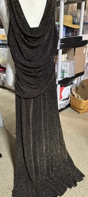 Vintage Night Way Size 14 Dress 90s Y2k Black Gold Shimmering Gown Formal cruise - Image 1 of 4