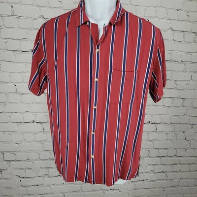 Urban Outfitters Red Blue Striped Button Up Short Sleeve Shirt Size Small S - Image 1 of 4