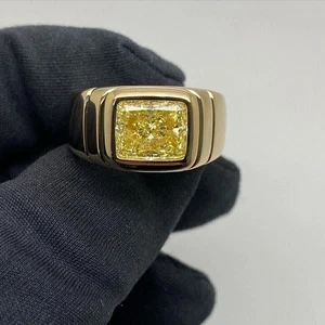 Citrine Lab-Created 2.50 Ct Emerald Cut Men's Band Ring 14K Yellow Gold Plated - Picture 1 of 5