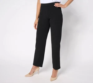 Dennis Basso Petite Straight Leg Luxe Crepe Pant Black PL - Picture 1 of 2