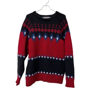 Ralph Lauren Chaps Vtg Mens Size Large 100% Wool Red & Black Fair Isle Sweater - Picture 1 of 4