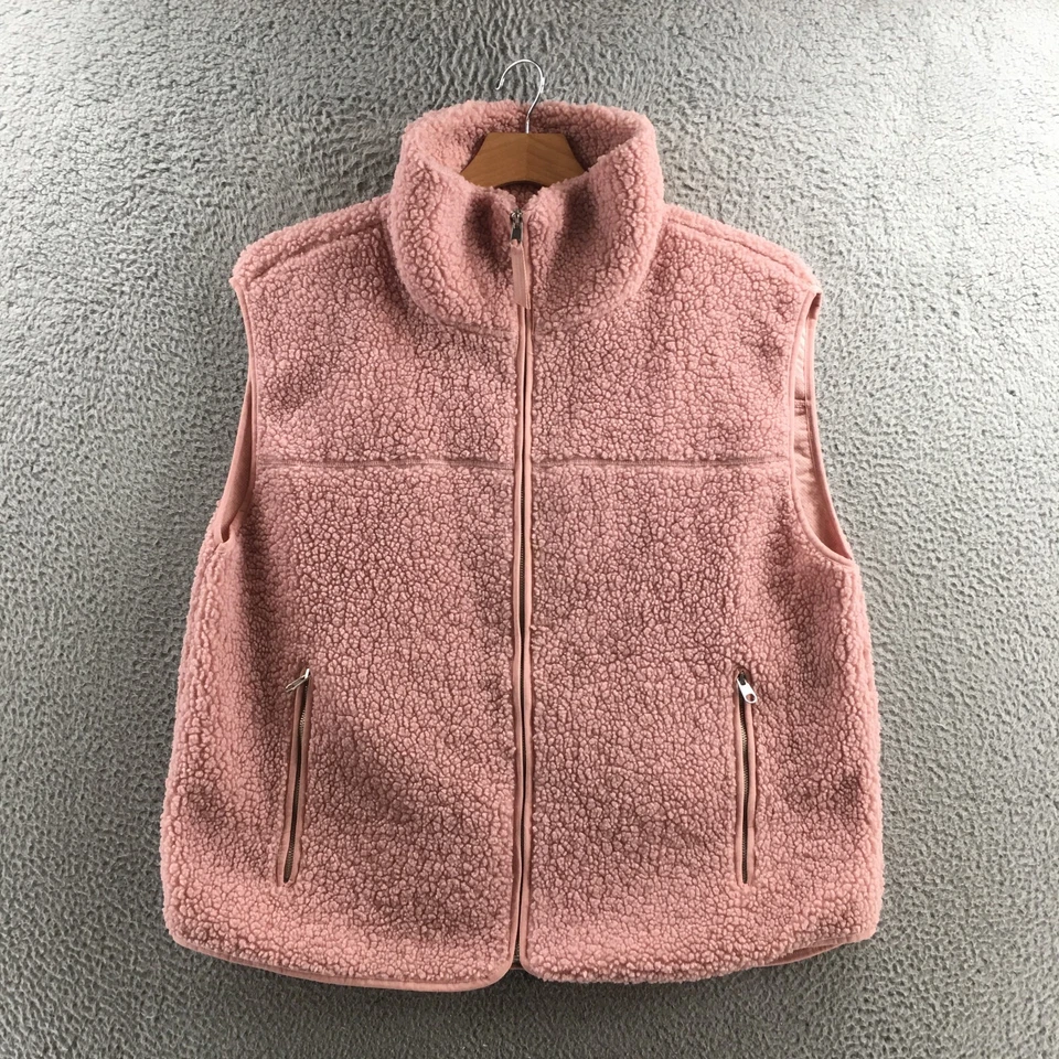 H&M Chaleco Mujer XXL Polvoriento Rosa Peluche Sherpa Vellón Cremallera Completa Cuello Simulado Acogedor Foto 1 de 4