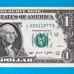 February 21, 1977 (L 02211977 K) BIRTHDAY ANNIVERSARY $1 One Dollar Bill *UNC* - Picture 1 of 4