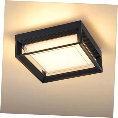 Square Flush Mount Outdoor LED Ceiling Light Fixture, 120V 24W 3000K 9 inch  - Image 1 of 4