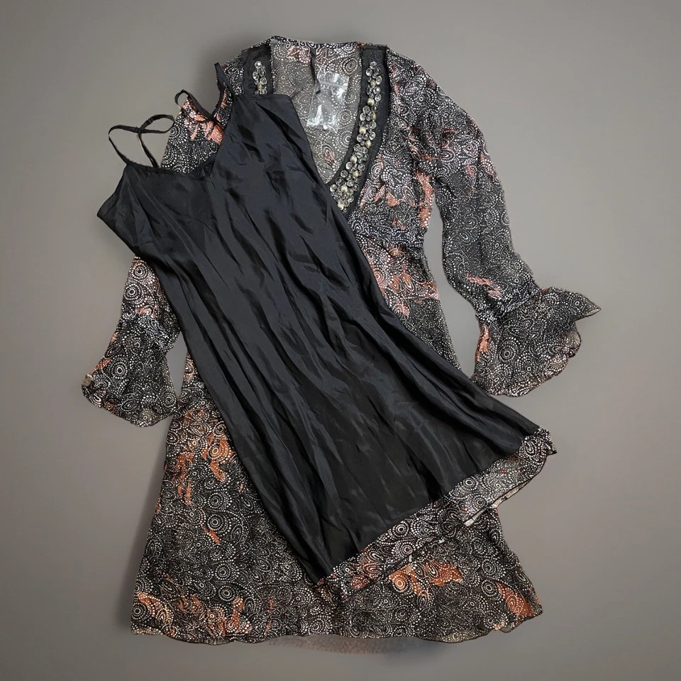 NUEVO Vestido de Seda Poleci Pasarela Muestra + Slip Adornado Cuentas Cachemira Transparente S 6 Foto 1 de 4