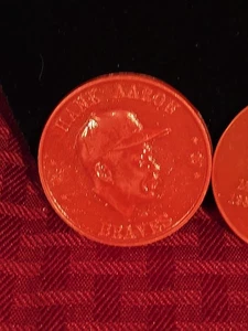 Hank Aaron 1958 Red Armour Hot Dog Baseball Coin Milwaukee Braves  - Picture 1 of 2