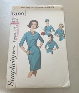 Vintage Simplicity Kleid & Ascot Muster 5129 Größe 16 Brustweite 36 - Bild 1 von 2