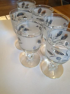 Vintage 60er Jahre MCM Libbey Silber Weizen Milchglas Wasserkelch 10 Unzen 6er Set - Bild 1 von 8