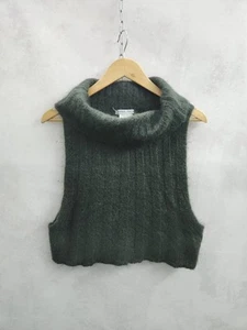 Sarah Pacini green woll short vest high neck sweater One Size - Picture 1 of 6
