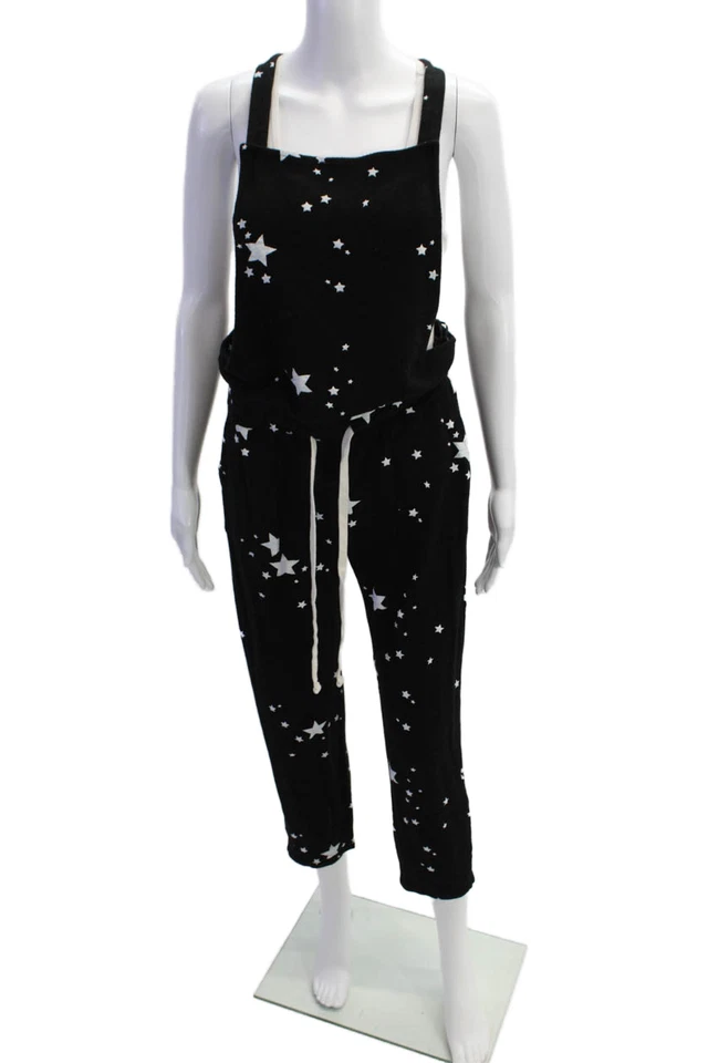 Monrow 女式星星印花无袖连身裤黑色白色棉质 M 码 — 第 1/4 张图片