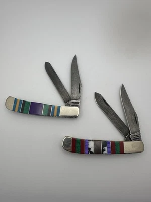 Lot Of 2 Parker-Edwards Damascus 2 Blade Folding Pocket Knife USA Colorful - Image 1 of 4