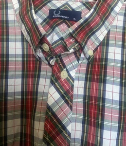 🔥 “ FRED 🔥 PERRY “ Classic Vintage Tartan 100% Cotton S/ S Shirt Size XL 44/46 - Picture 1 of 13