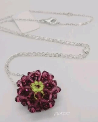 水晶花朵项链紫色黄色 925 纯银 18 英寸 80 美元全新无标签 — 第 1/4 张图片
