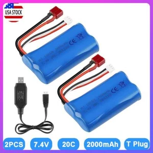 2Pack 7.4V 2000mAh 20C T Plug Battery USB Charger for RC Car Boat Truck Buggy - Picture 1 of 9