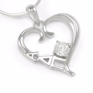 Alpha Delta Pi Sorority Heart Pendant with Clear CZ Crystal | Sorority Gifts - Picture 1 of 2