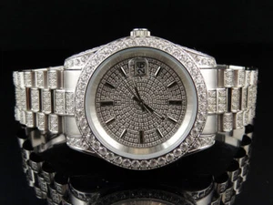 18K White Gold Mens Steel Cubic Zirconia Presidential Watch 36MM PR-01 - Picture 1 of 7