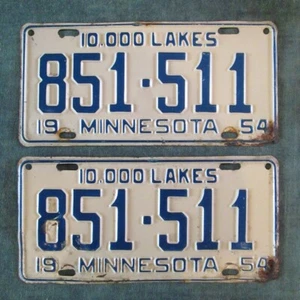 1954 Collector Minnesota License Plate Matched PAIR YOM Plates # 851 511 Ford GM - Picture 1 of 1
