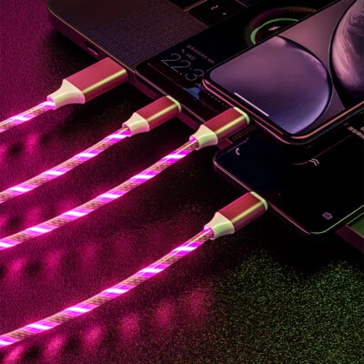 5PS 3 in1 LED Light Fast charger Cable USB Data Cable Charging For iPhone Type C - Image 1 of 4
