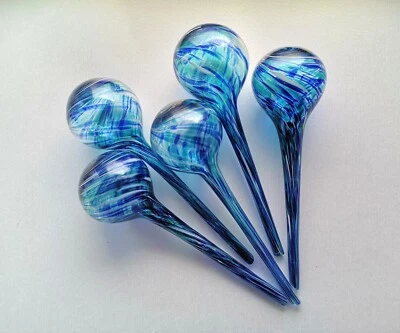 Set of 5 Blue Glass Watering Globes -12 in-Hand -BlownSelf Watering - Image 1 of 4