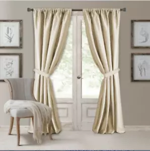 Elrene Versailles Faux Silk Blackout Window Curtain, Ivory 52in x 108in - Picture 1 of 6