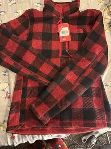 NEU North Face Jacke Herren klein rot schwarz kariert Pullover halber Reißverschluss Pullover Erwachsene - Bild 1 von 3